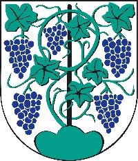 Wappen der Gemeinde Gemmrigheim mit einer stilisierten grünen Rebe und 5 blaue Trauben