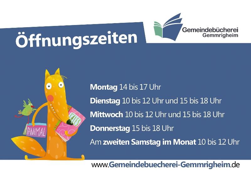 Grafik mit dem Fuchs und den Öffnungszeiten der Gemeindebücherei