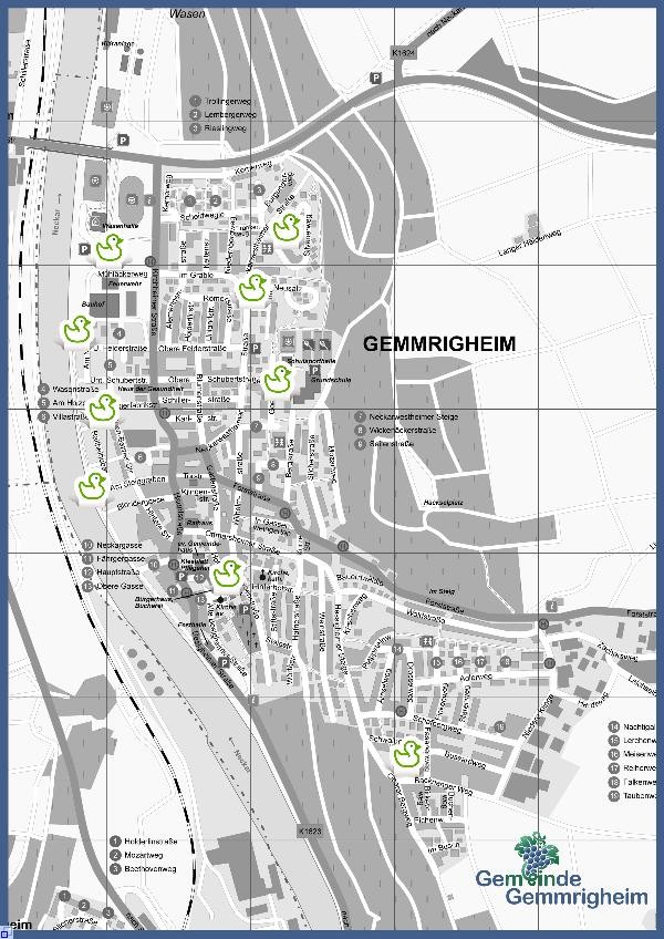 Lageplan von Gemmrigheim mit den Symbolen an den Spielplätzen