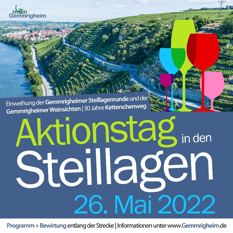 Plakat Aktionstag in den Steillagen 26. Mai 2022 mit dem Foto der Gemmrigheimer Steillagen a